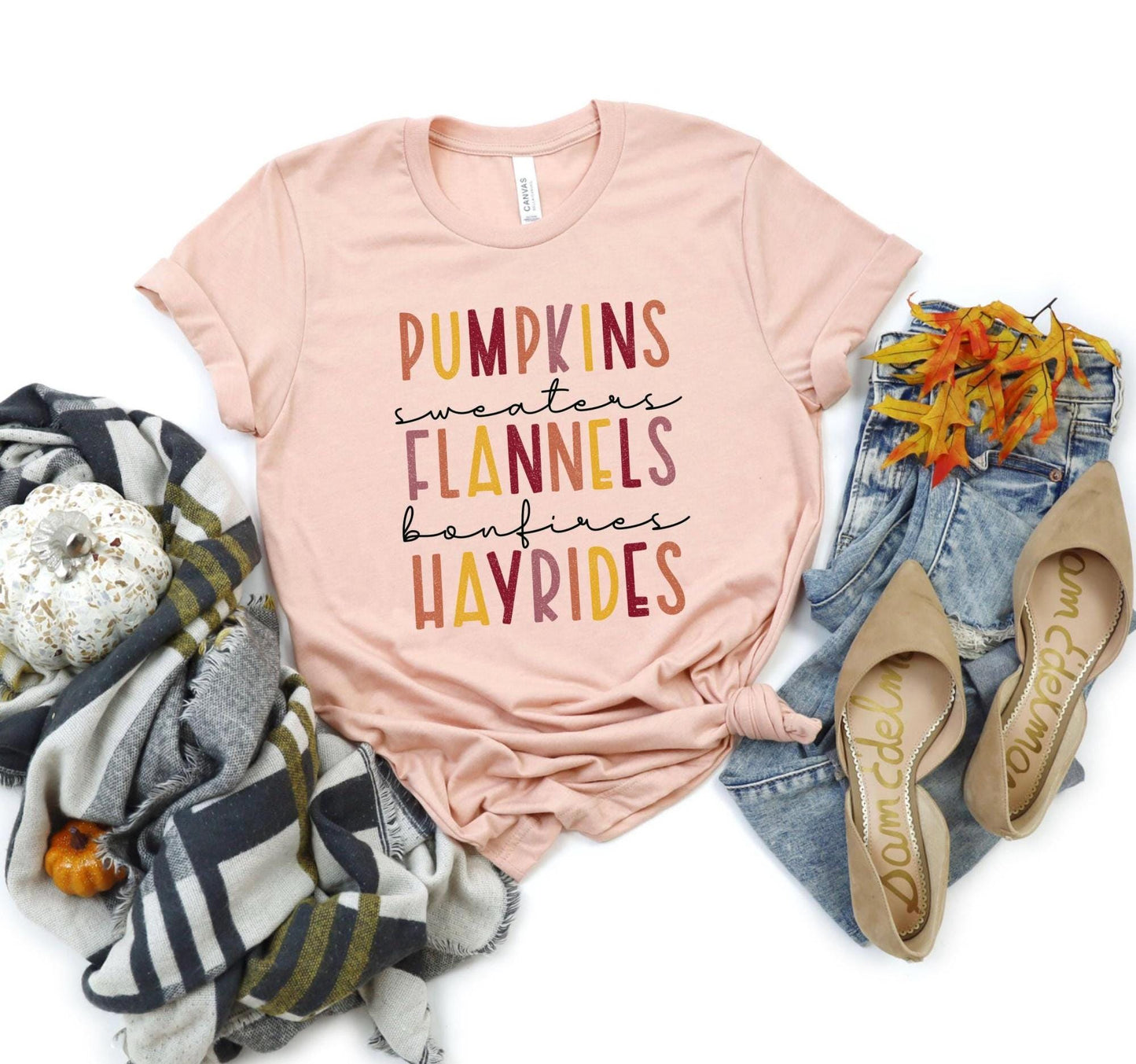 Pumpkins Sweaters Flannels Bonfires Hayrides Crewneck Tee