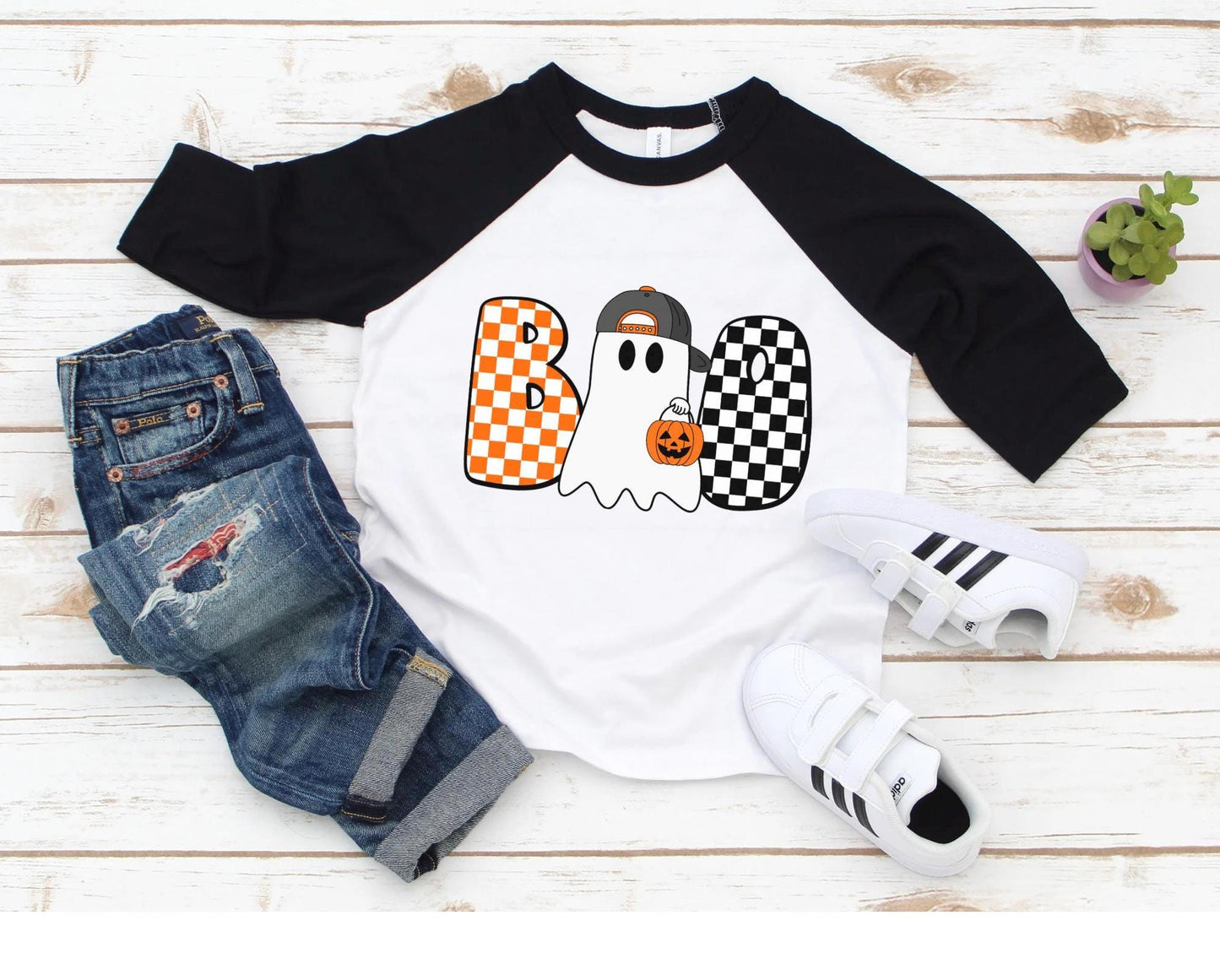 Checkered Boo Ghost Toddler Tee, ghost toddler tee, Halloween toddler tee, Boo Tee